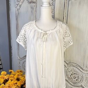 French Laundry White Lace Sleeve Milk Maid Blouse